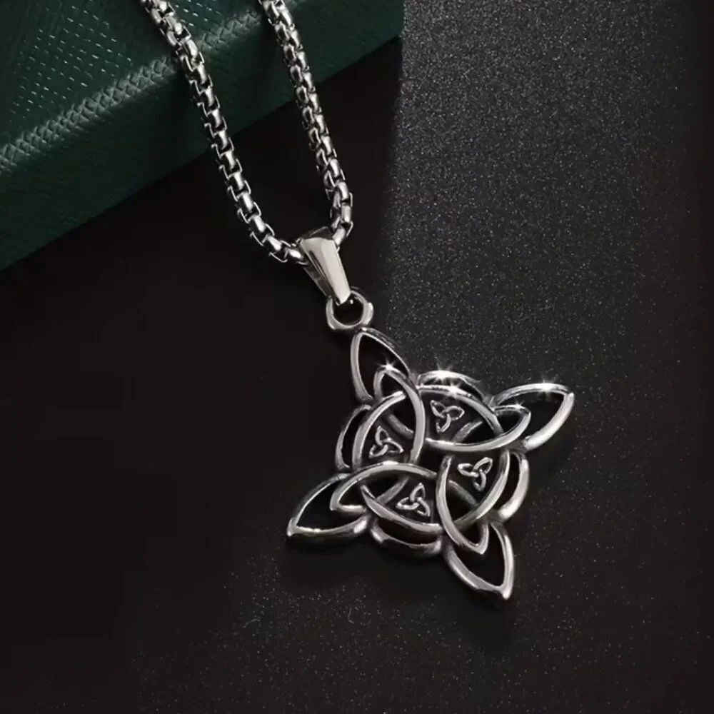 Necklace Celtic Knot Pendant Four Triquetra Knots Stainless Steel Unisex